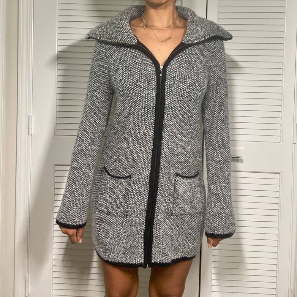 Black and white zip up coat